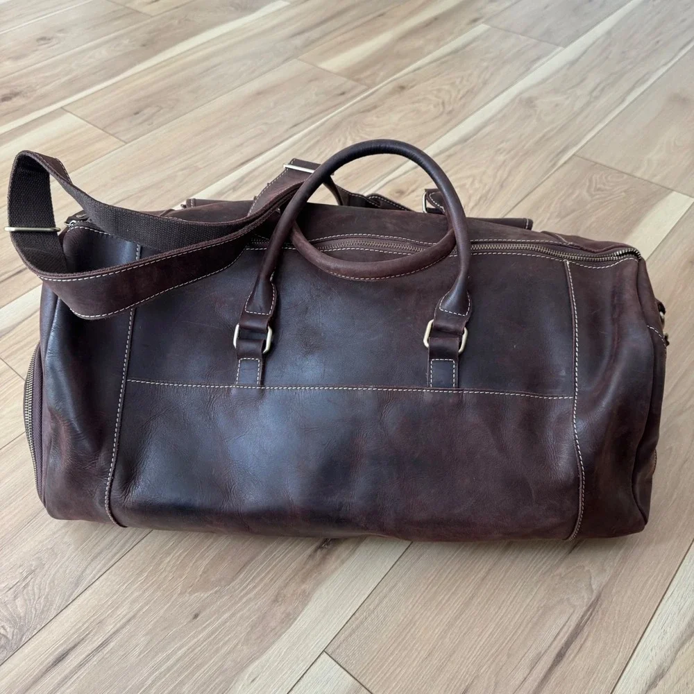 Brown Leather Duffle Bag Weekender Travel Luggage TEK Monogrammed